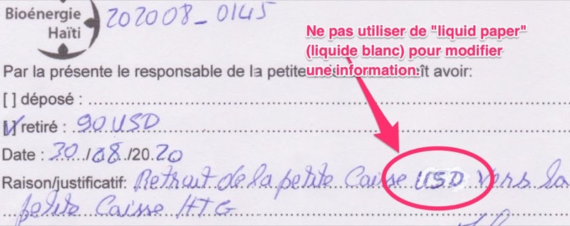Ne pas utiliser de liquide blanc