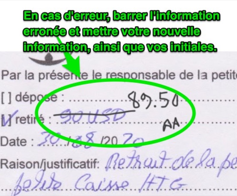 Barrer et mettre la nouvelle info avec vos initiales